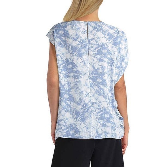H Halston Blouse Top Asymmetric Draped Flutter Sleeve Tonal Tie Dye Rivier XS-S - Picture 4 of 16